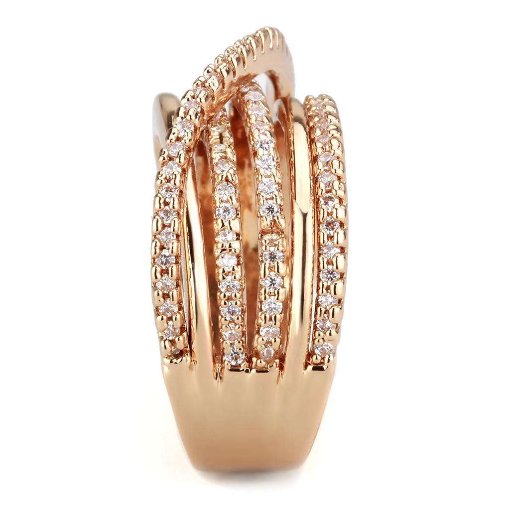 3W1586 - Rose Gold Brass Ring with AAA Grade CZ in Clear-3