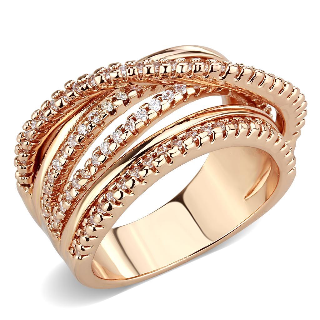 3W1586 - Rose Gold Brass Ring with AAA Grade CZ in Clear-0