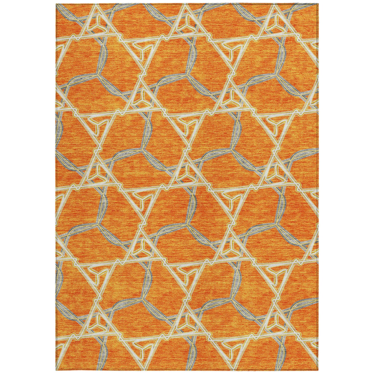 5' X 8' Orange And Blue Geometric Washable Indoor Outdoor Area Rug-6