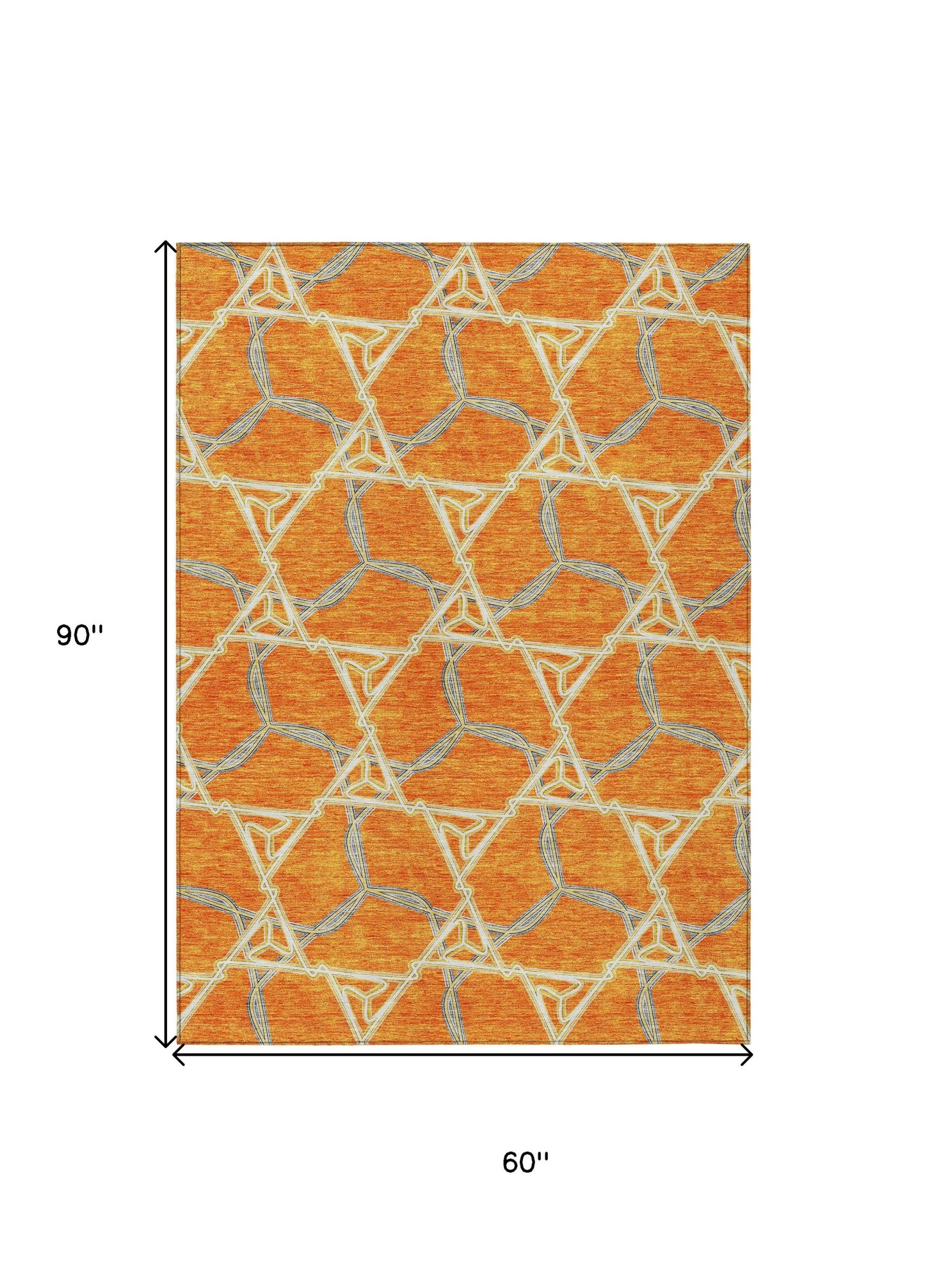 5' X 8' Orange And Blue Geometric Washable Indoor Outdoor Area Rug-2