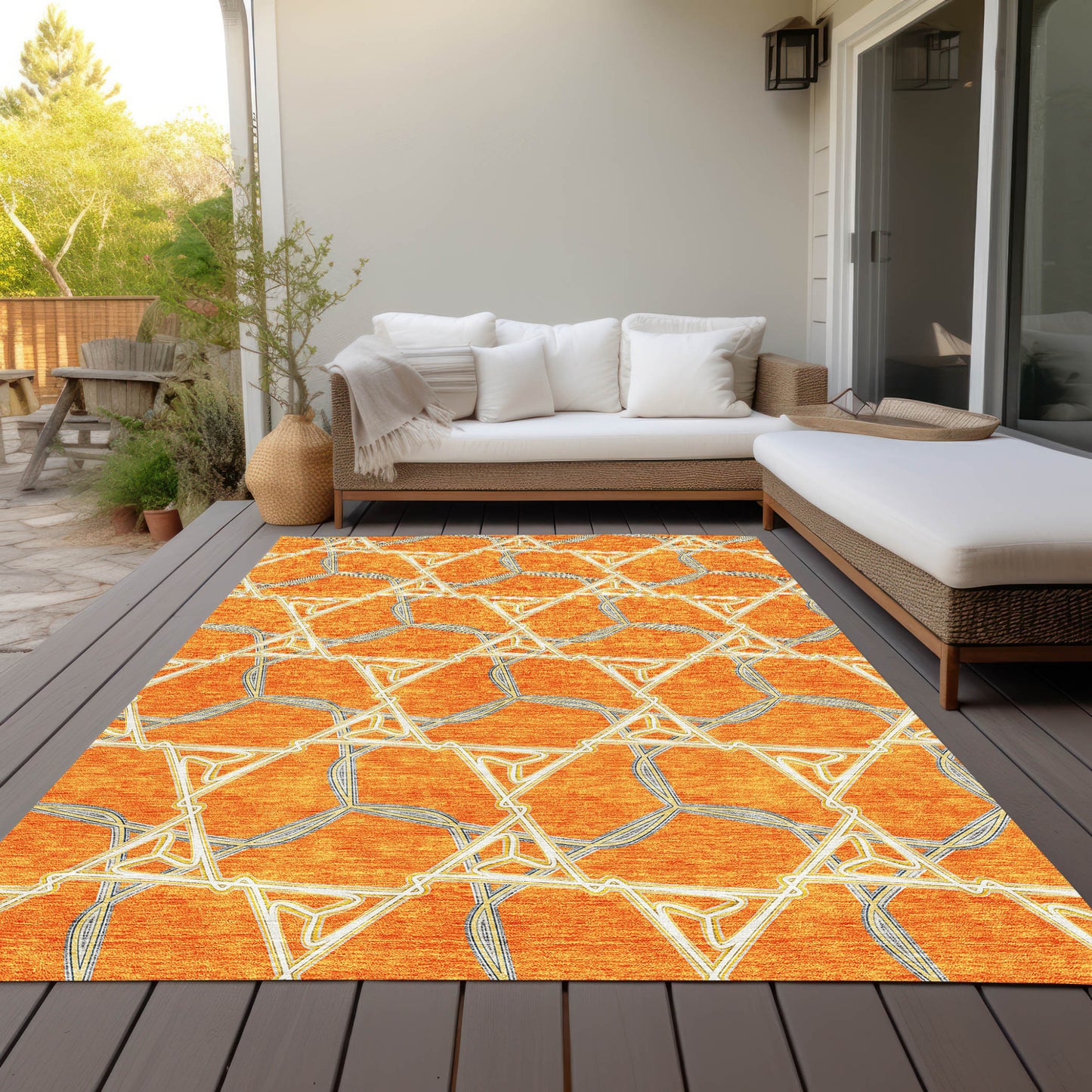5' X 8' Orange And Blue Geometric Washable Indoor Outdoor Area Rug-8