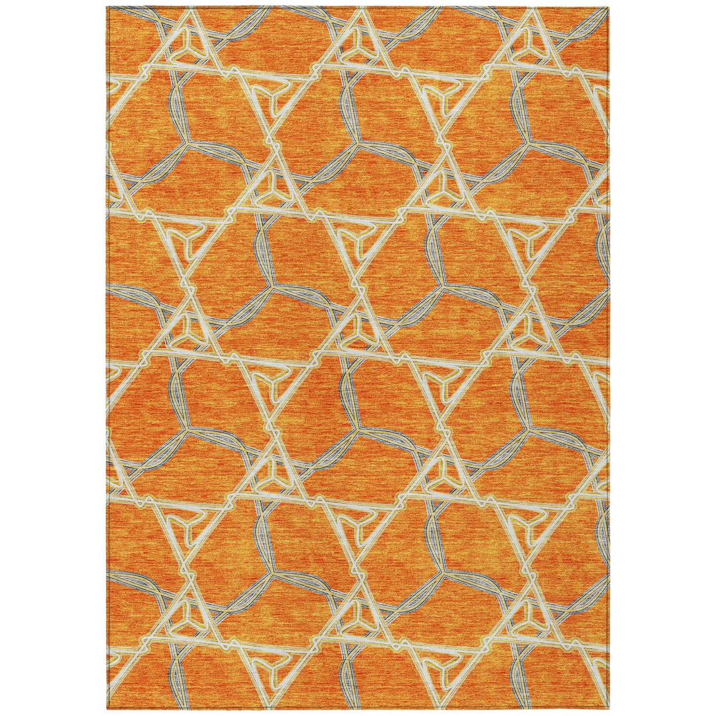 5' X 8' Orange And Blue Geometric Washable Indoor Outdoor Area Rug-1