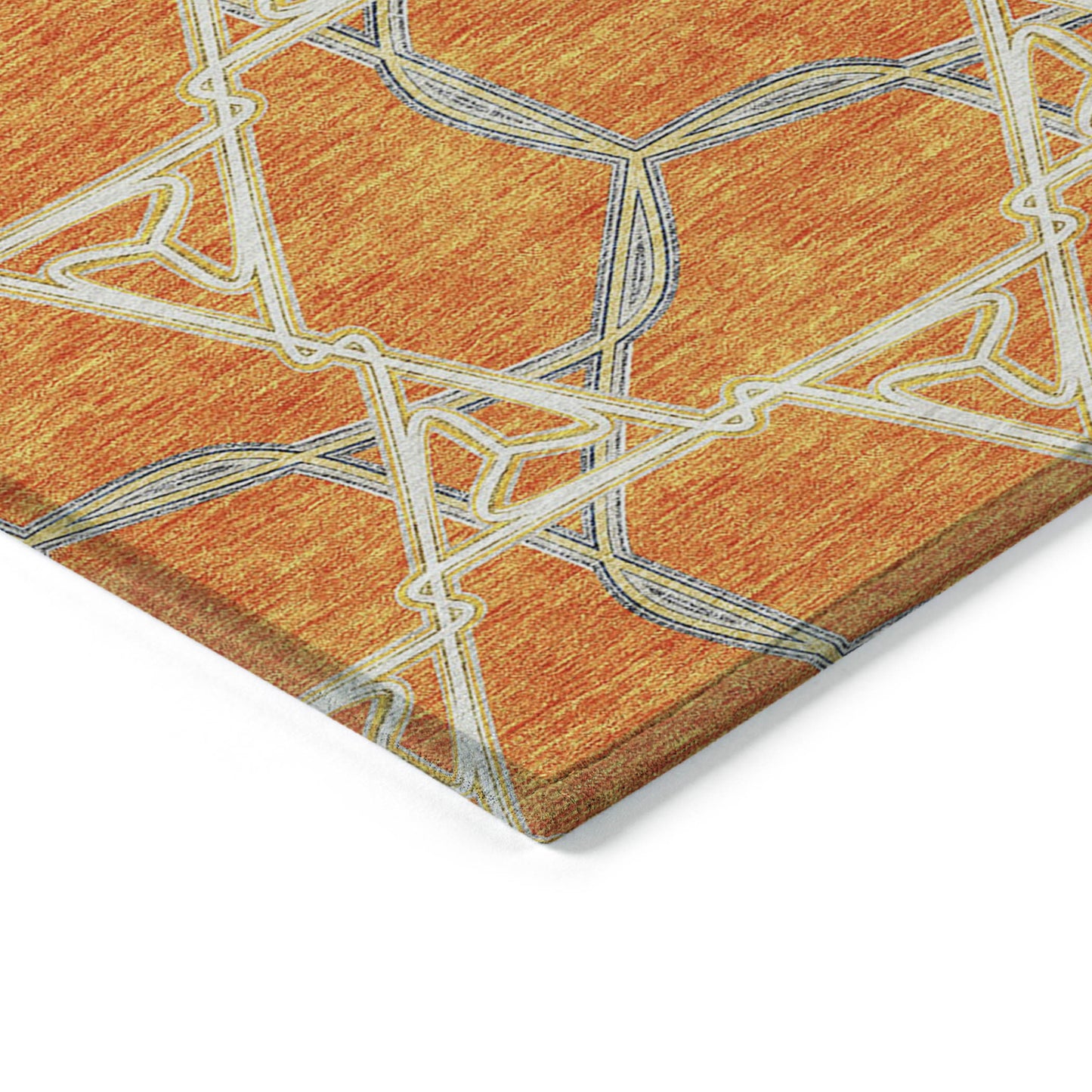 5' X 8' Orange And Blue Geometric Washable Indoor Outdoor Area Rug-3