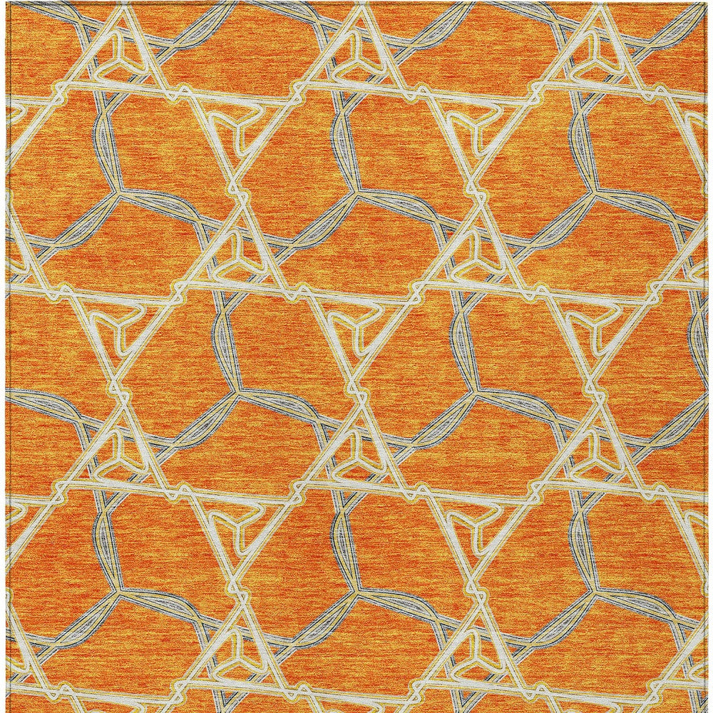 5' X 8' Orange And Blue Geometric Washable Indoor Outdoor Area Rug-5