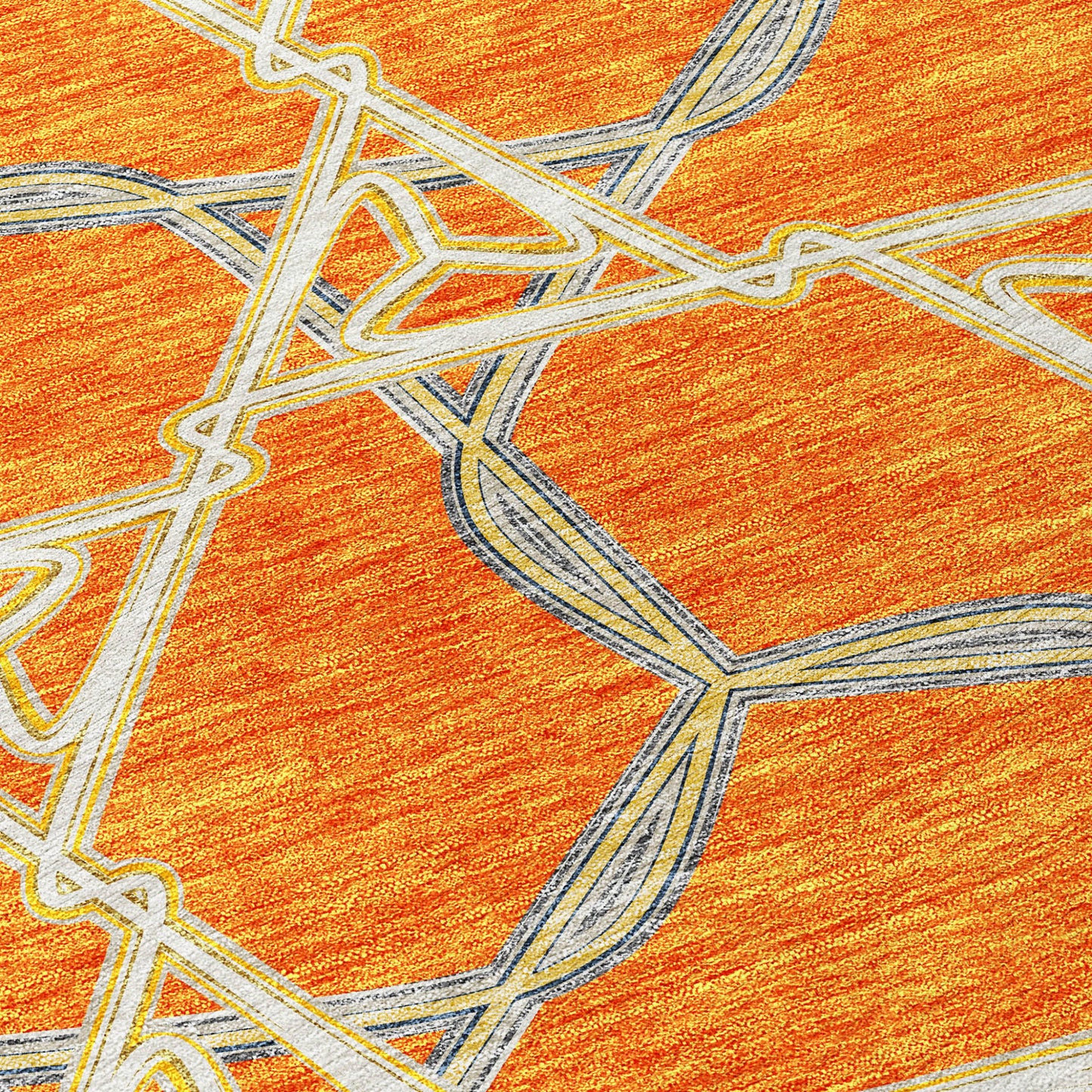 5' X 8' Orange And Blue Geometric Washable Indoor Outdoor Area Rug-4