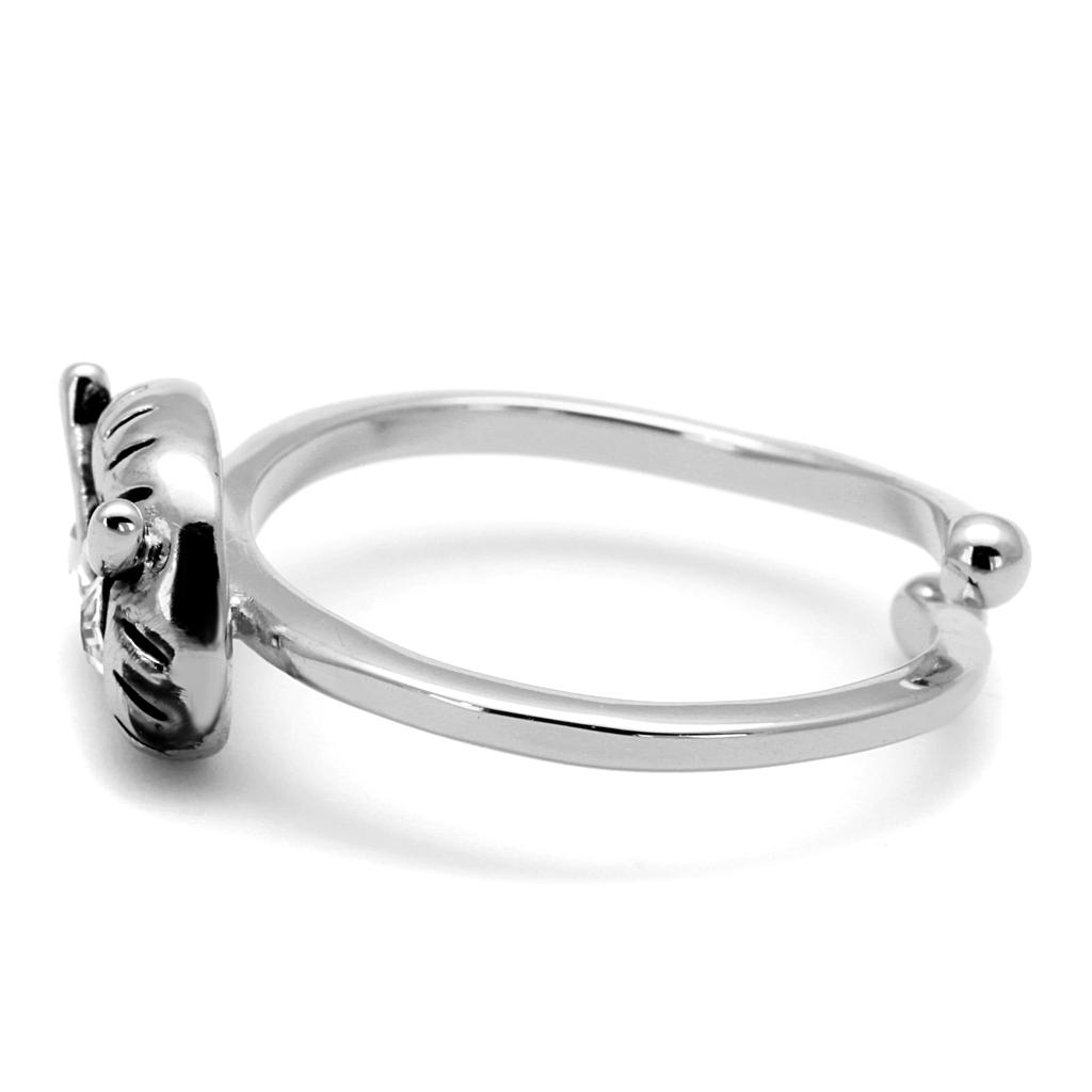 LO4049 - Rhodium Brass Ring with Top Grade Crystal in Clear-2