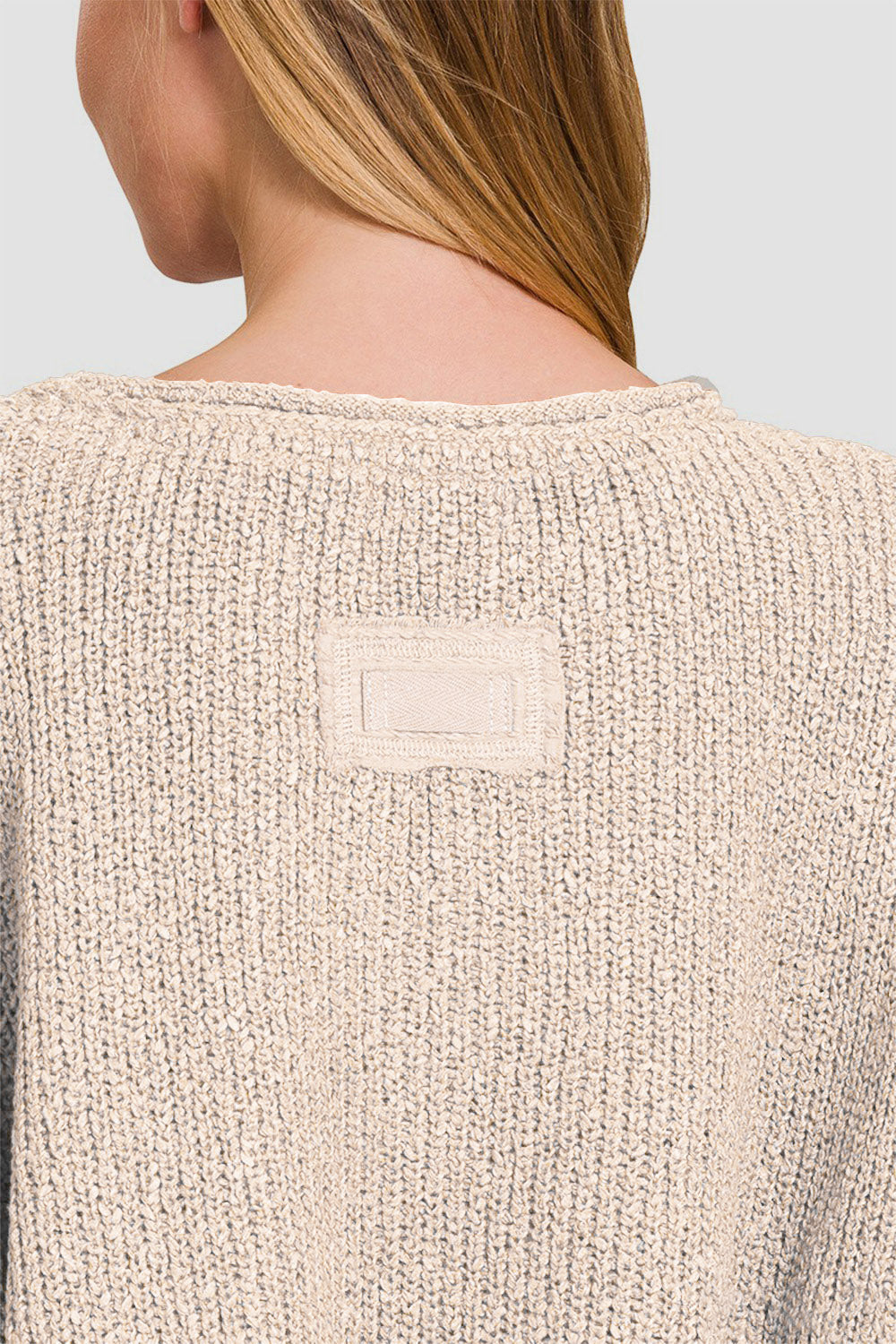 Zenana Notched Side Slit Patch Sweater-3