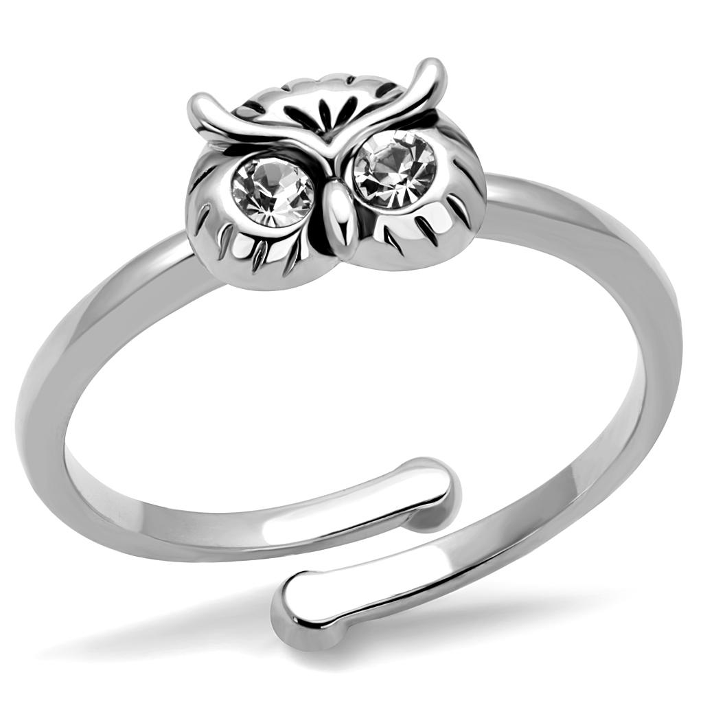 LO4049 - Rhodium Brass Ring with Top Grade Crystal in Clear-0
