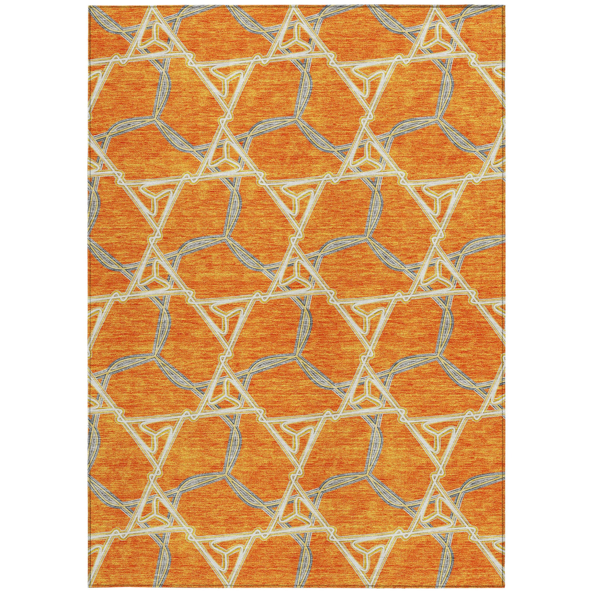 5' X 8' Orange And Blue Geometric Washable Indoor Outdoor Area Rug-6