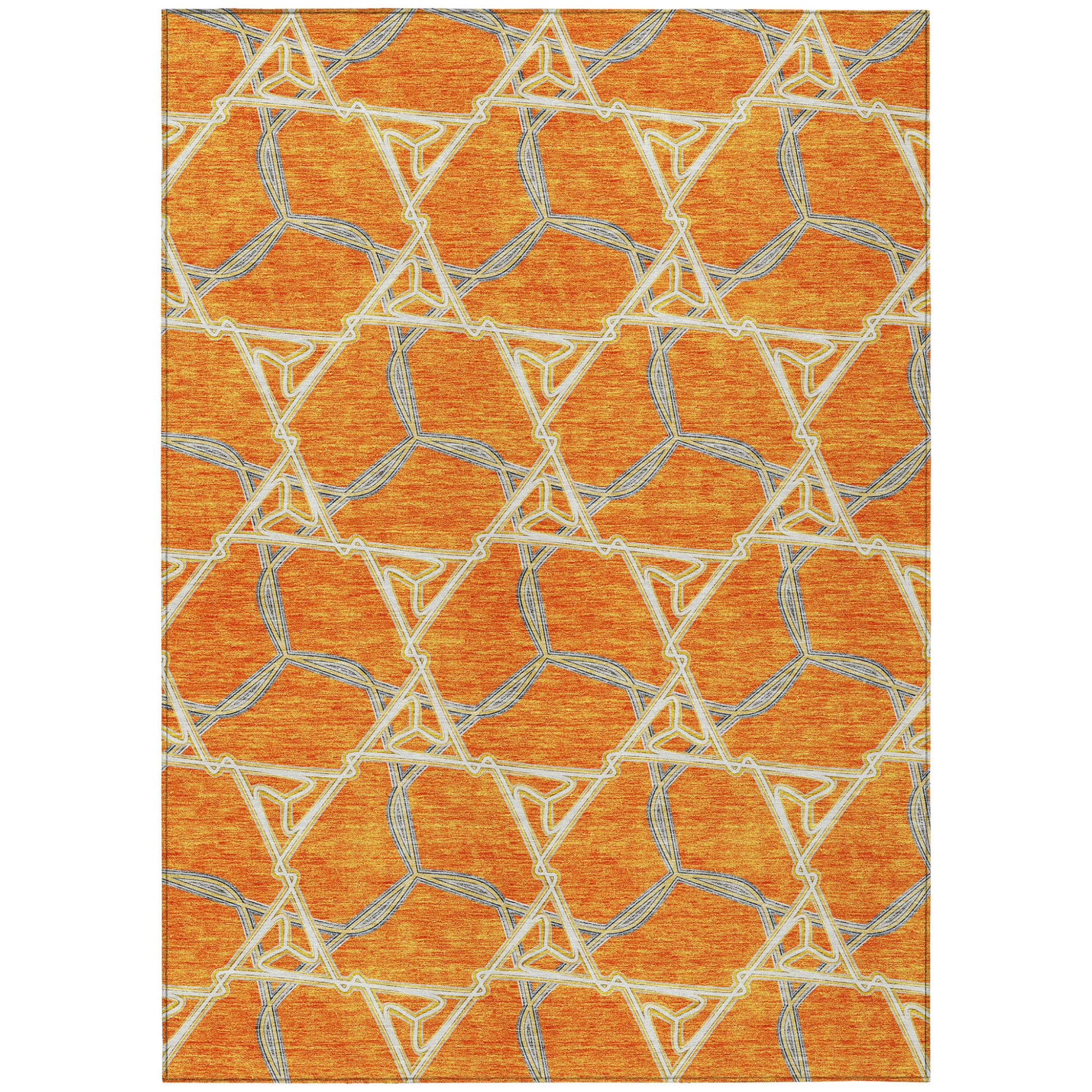 5' X 8' Orange And Blue Geometric Washable Indoor Outdoor Area Rug-1