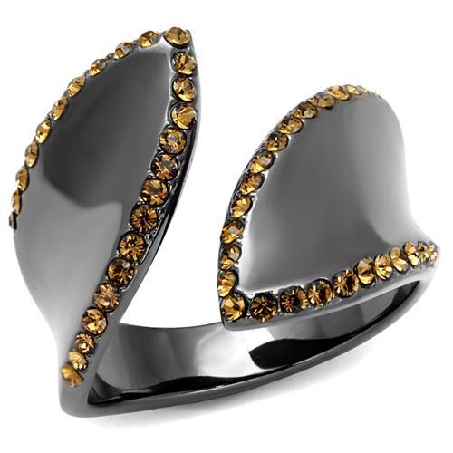 TK2692 - IP Light Black  (IP Gun) Stainless Steel Ring with Top Grade Crystal  in Smoked Quartz-0