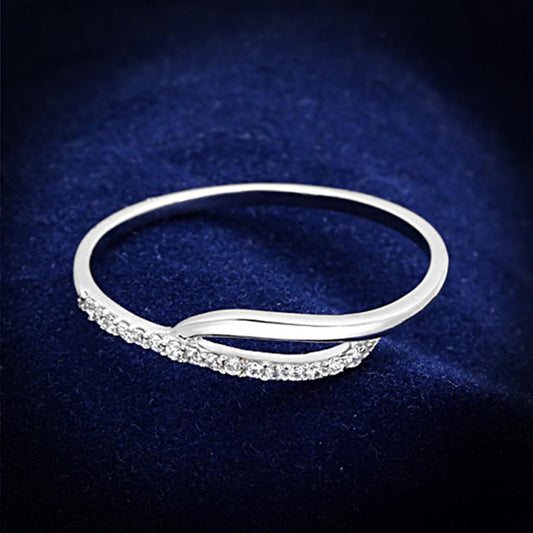 TS145 - Rhodium 925 Sterling Silver Ring with AAA Grade CZ  in Clear-0